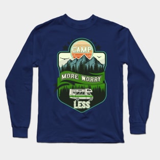 Camp more worry less, RV Camping Club vintage funny , retro landscape RV camping Long Sleeve T-Shirt